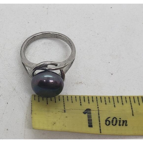 Vintage Genuine Gray Peacock Pearl Ring Size 8 Silver Plated HUGE Iridescent - Picture 8 of 11